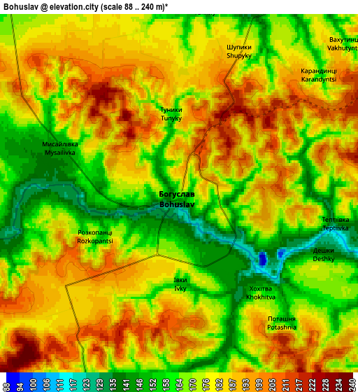 Zoom OUT 2x Bohuslav, Ukraine elevation map