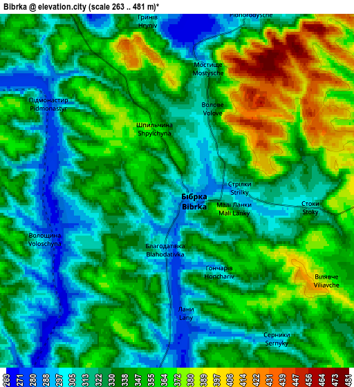 Zoom OUT 2x Bibrka, Ukraine elevation map