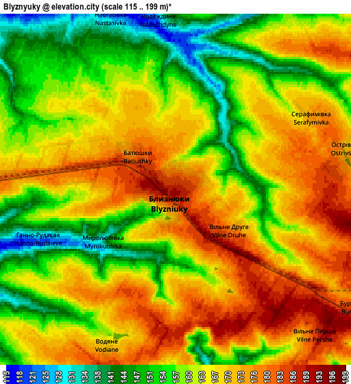 Zoom OUT 2x Blyznyuky, Ukraine elevation map