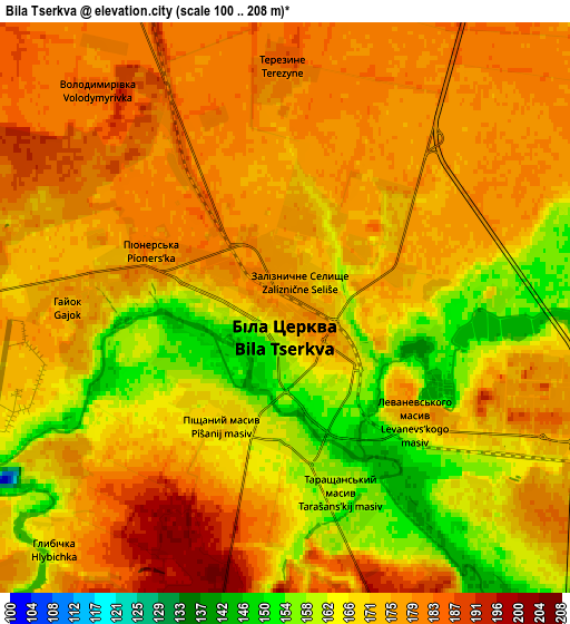 Zoom OUT 2x Bila Tserkva, Ukraine elevation map