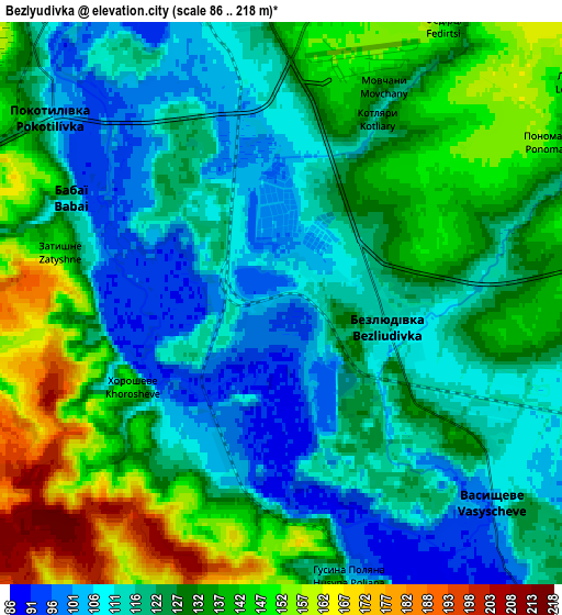 Zoom OUT 2x Bezlyudivka, Ukraine elevation map