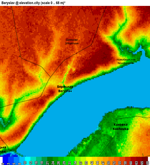 Zoom OUT 2x Beryslav, Ukraine elevation map