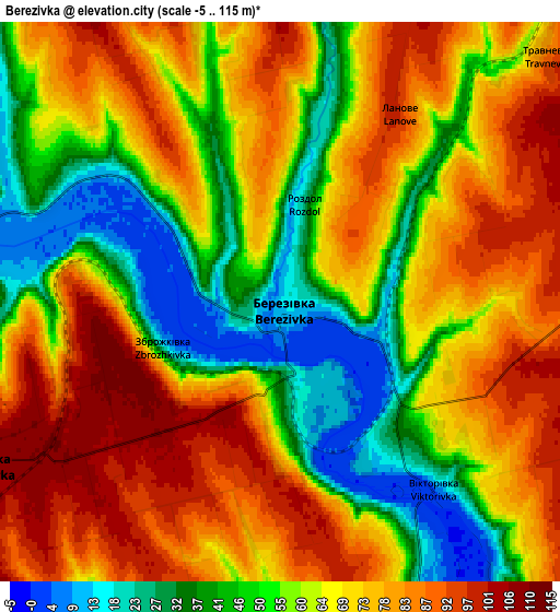 Zoom OUT 2x Berezivka, Ukraine elevation map