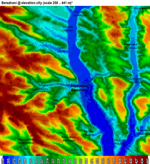 Zoom OUT 2x Бережани, Ukraine elevation map