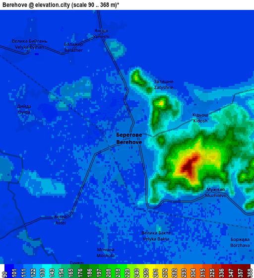 Zoom OUT 2x Berehove, Ukraine elevation map