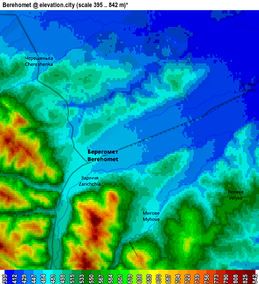 Zoom OUT 2x Berehomet, Ukraine elevation map