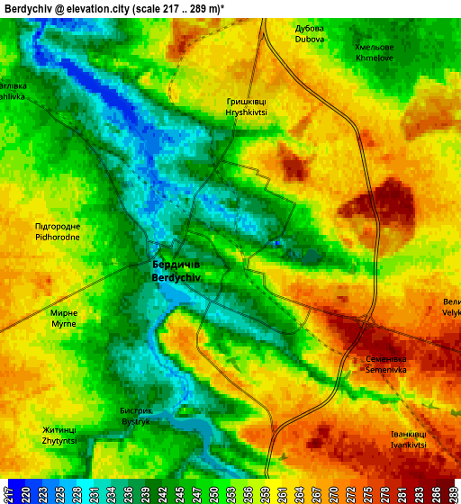 Zoom OUT 2x Berdychiv, Ukraine elevation map