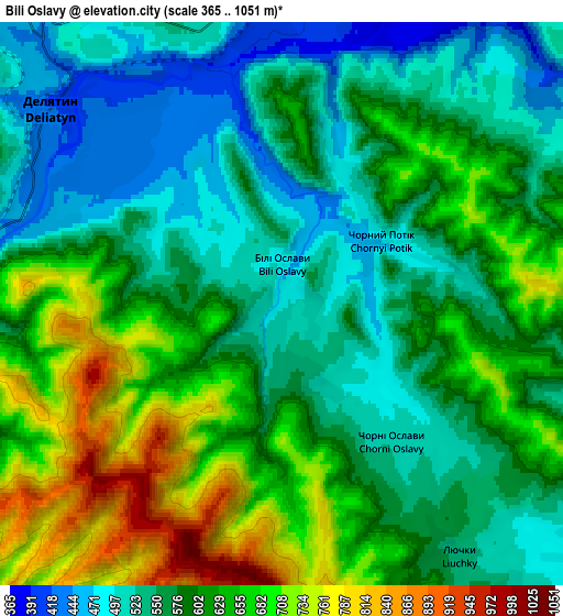 Zoom OUT 2x Bili Oslavy, Ukraine elevation map