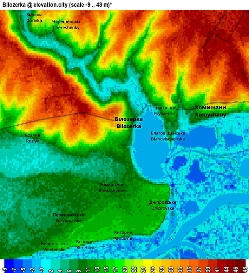 Zoom OUT 2x Bilozerka, Ukraine elevation map