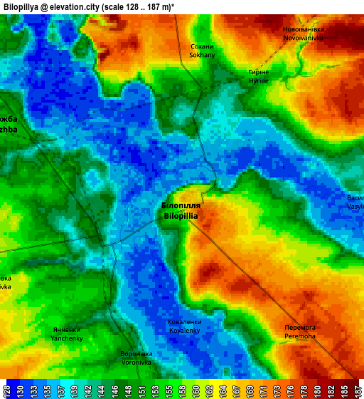 Zoom OUT 2x Bilopillya, Ukraine elevation map