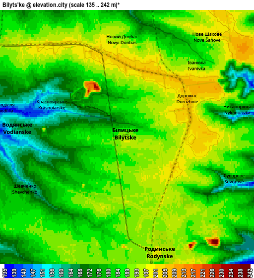 Zoom OUT 2x Bilyts’ke, Ukraine elevation map