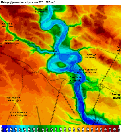 Zoom OUT 2x Belaya, Ukraine elevation map