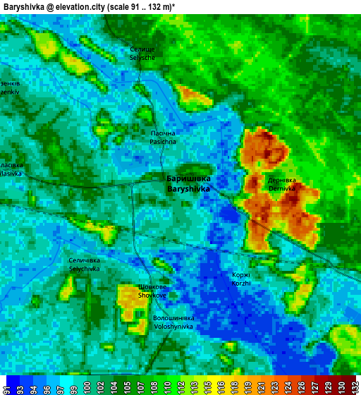 Zoom OUT 2x Baryshivka, Ukraine elevation map