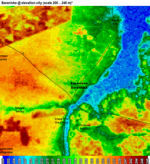 Zoom OUT 2x Baranivka, Ukraine elevation map