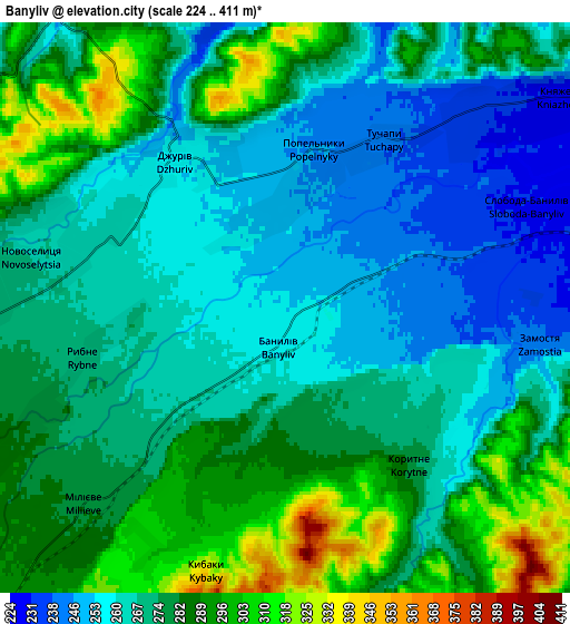 Zoom OUT 2x Banyliv, Ukraine elevation map