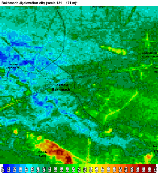 Zoom OUT 2x Bakhmach, Ukraine elevation map