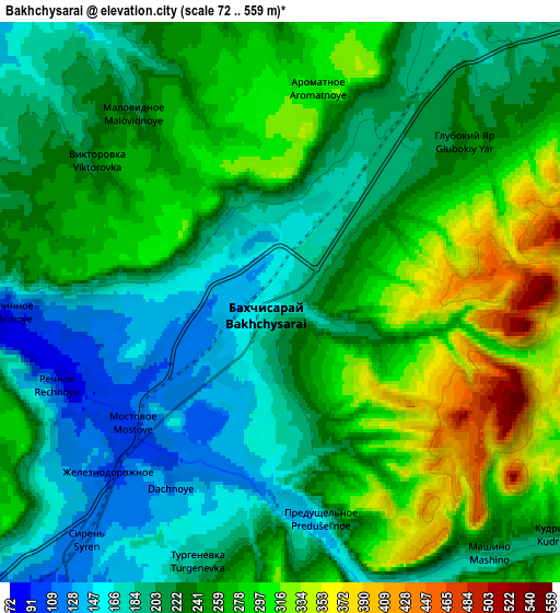 Zoom OUT 2x Bakhchysarai, Ukraine elevation map