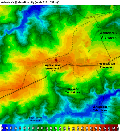 Zoom OUT 2x Artemivs’k, Ukraine elevation map