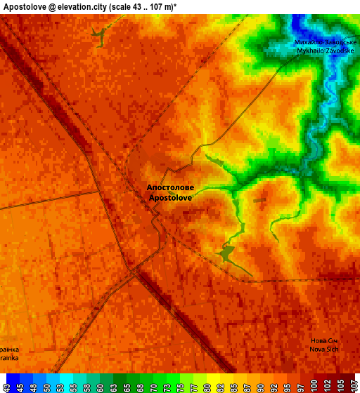 Zoom OUT 2x Apostolove, Ukraine elevation map
