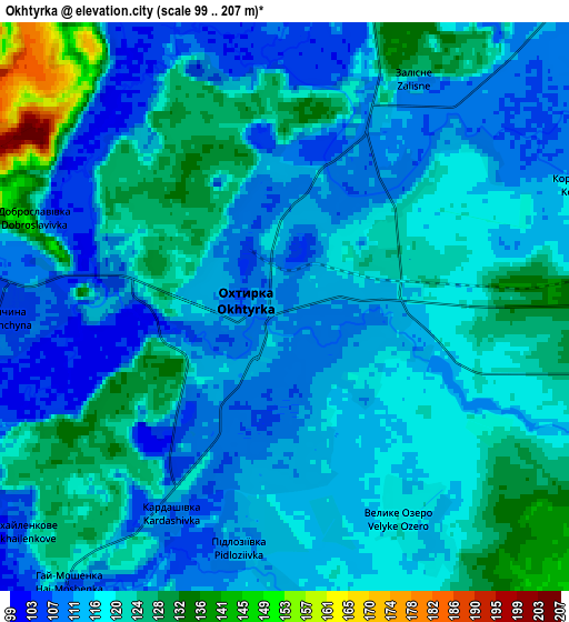 Zoom OUT 2x Okhtyrka, Ukraine elevation map