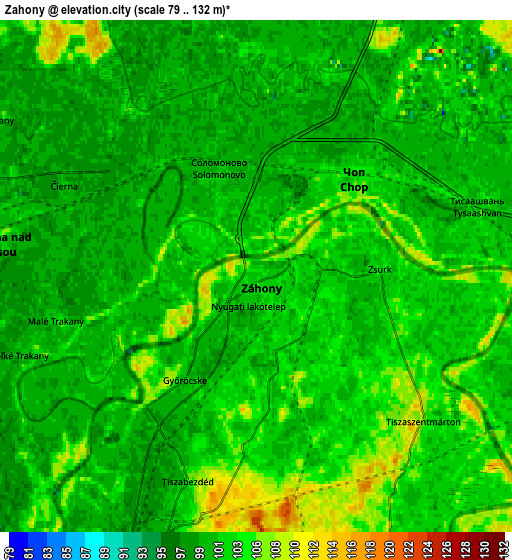 Zoom OUT 2x Záhony, Hungary elevation map