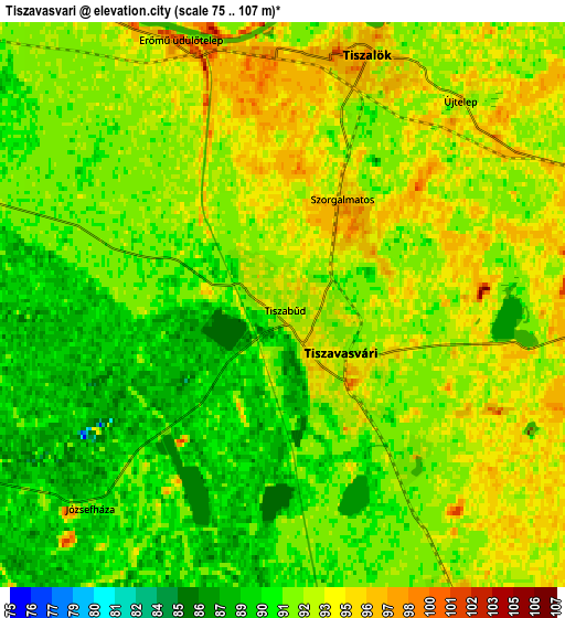 Zoom OUT 2x Tiszavasvári, Hungary elevation map