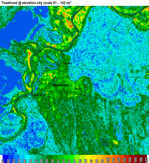 Zoom OUT 2x Tiszafüred, Hungary elevation map