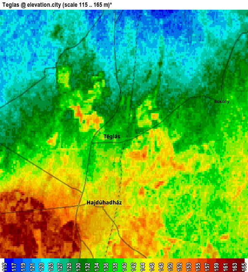 Zoom OUT 2x Téglás, Hungary elevation map