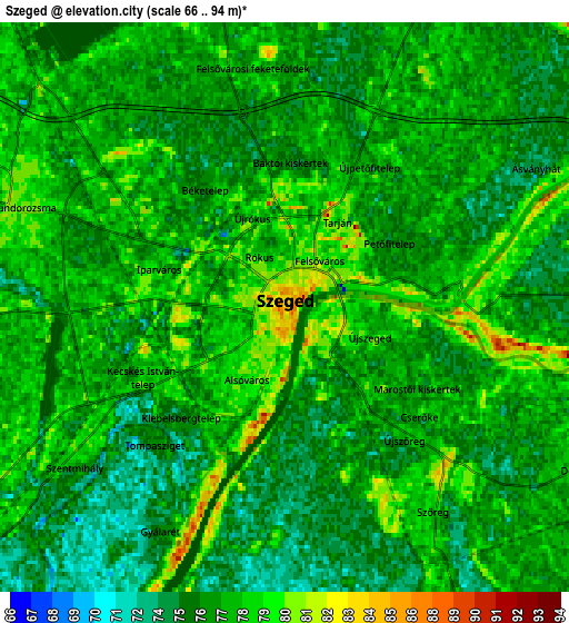 Zoom OUT 2x Szeged, Hungary elevation map