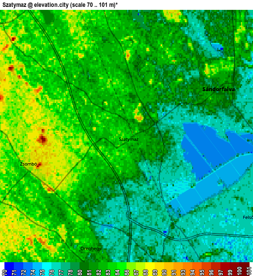 Zoom OUT 2x Szatymaz, Hungary elevation map