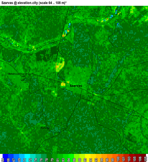 Zoom OUT 2x Szarvas, Hungary elevation map