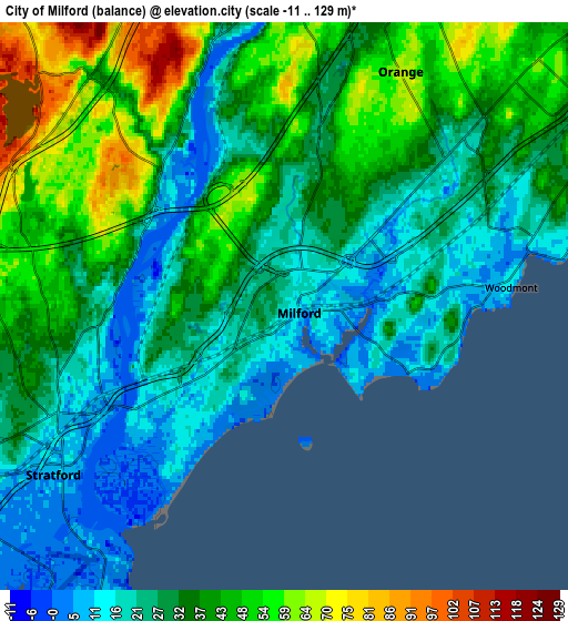 Zoom OUT 2x City of Milford (balance), United States elevation map