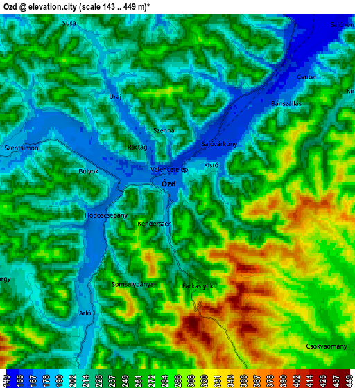 Zoom OUT 2x Ózd, Hungary elevation map