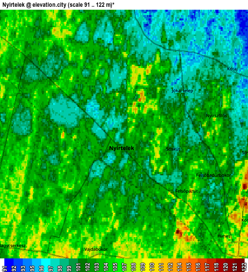 Zoom OUT 2x Nyírtelek, Hungary elevation map