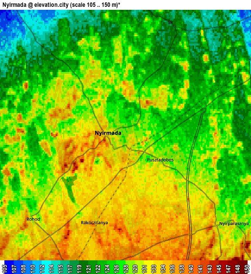 Zoom OUT 2x Nyírmada, Hungary elevation map