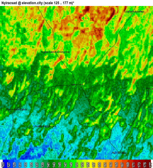 Zoom OUT 2x Nyíracsád, Hungary elevation map