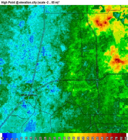 Zoom OUT 2x High Point, United States elevation map