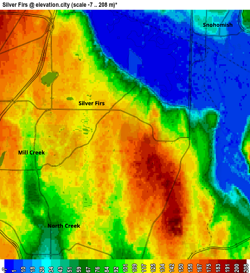 Zoom OUT 2x Silver Firs, United States elevation map