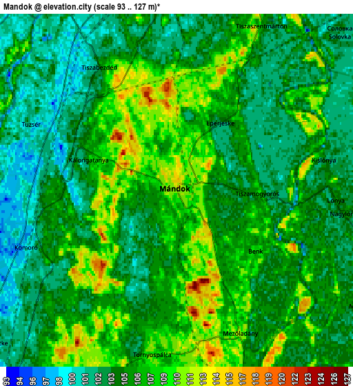 Zoom OUT 2x Mándok, Hungary elevation map