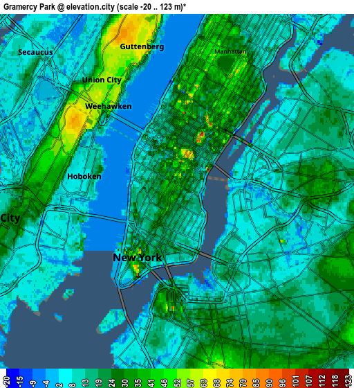 Zoom OUT 2x Gramercy Park, United States elevation map