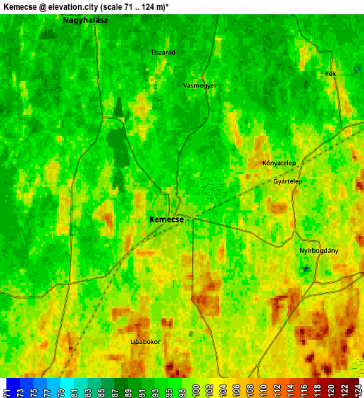 Zoom OUT 2x Kemecse, Hungary elevation map