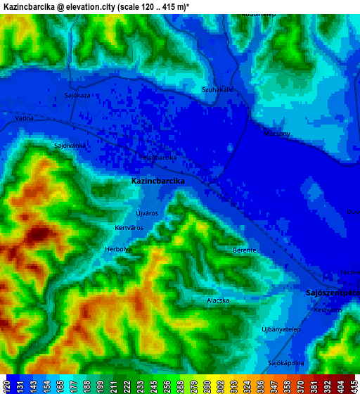 Zoom OUT 2x Kazincbarcika, Hungary elevation map