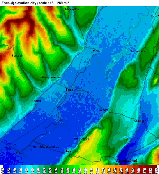 Zoom OUT 2x Encs, Hungary elevation map