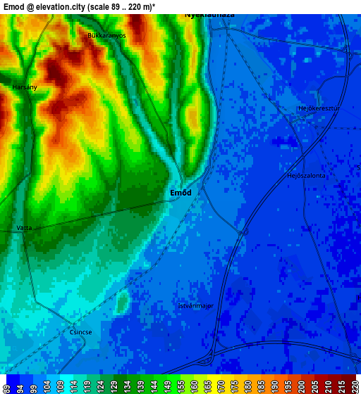 Zoom OUT 2x Emőd, Hungary elevation map