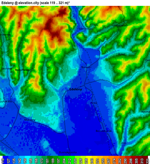 Zoom OUT 2x Edelény, Hungary elevation map