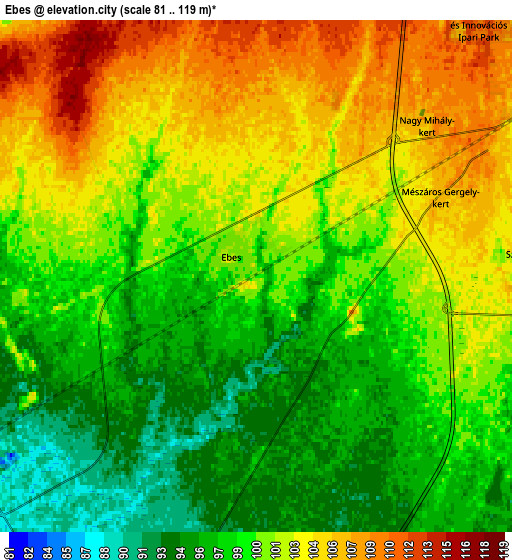 Zoom OUT 2x Ebes, Hungary elevation map