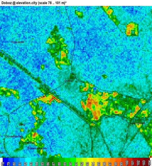Zoom OUT 2x Doboz, Hungary elevation map