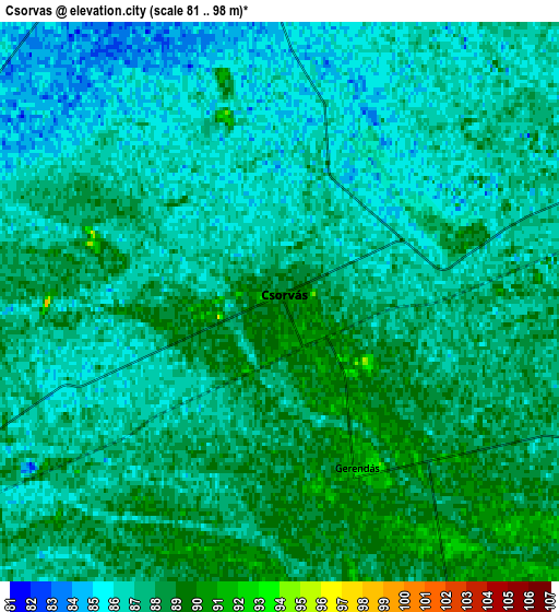 Zoom OUT 2x Csorvás, Hungary elevation map