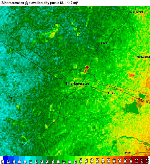 Zoom OUT 2x Biharkeresztes, Hungary elevation map