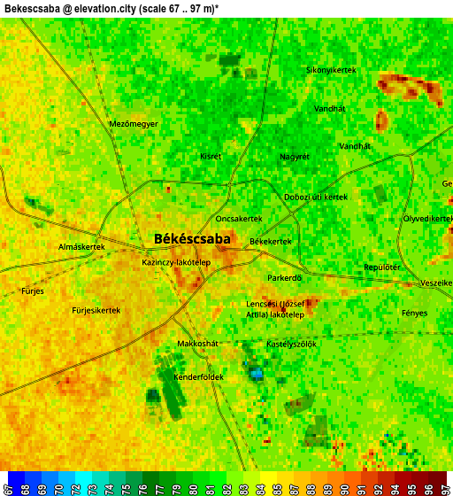 Zoom OUT 2x Békéscsaba, Hungary elevation map